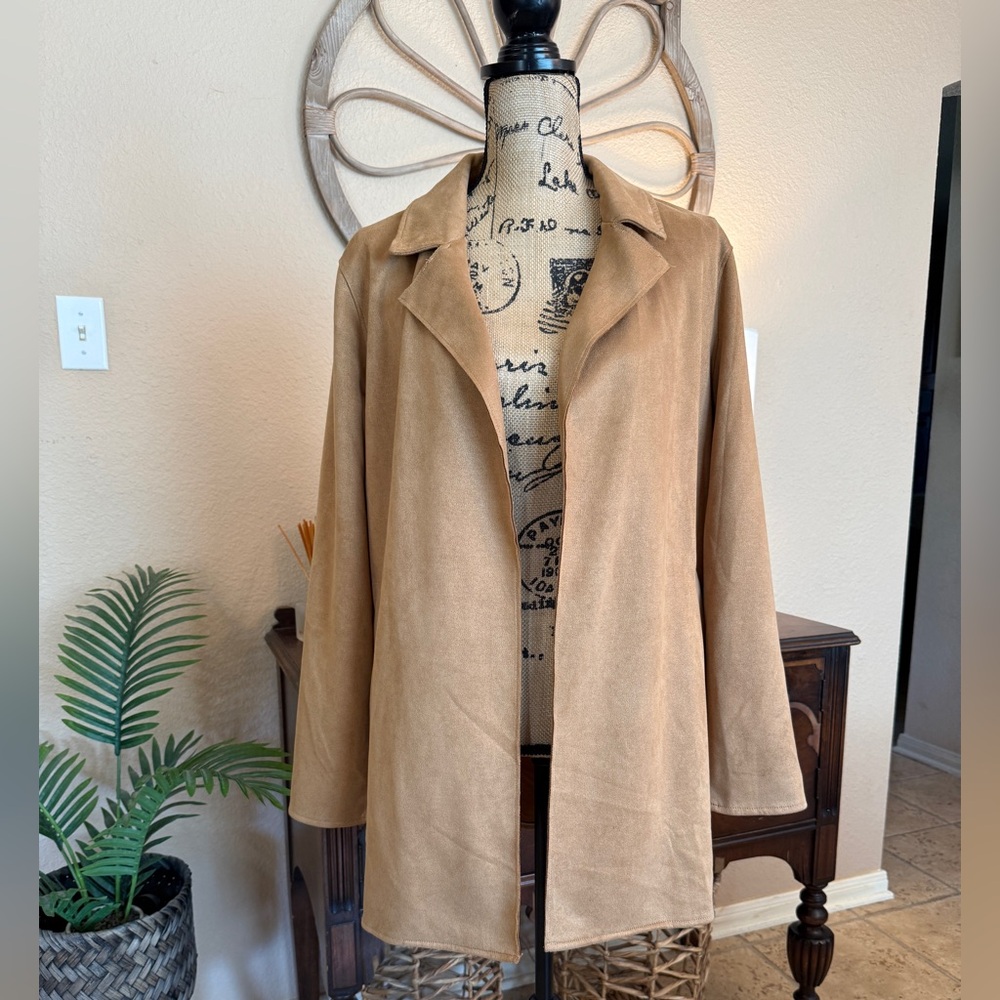 Love Tree Tan Faux Suede Women's Long Open Jacket